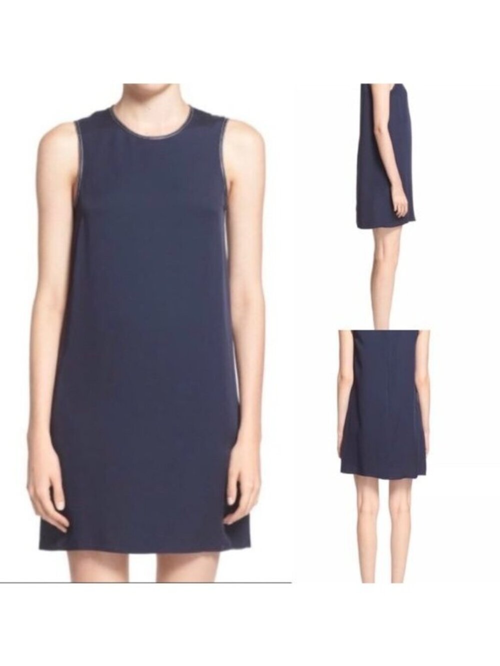 Theory Navy Silk Sleeveless Sheath Dress
